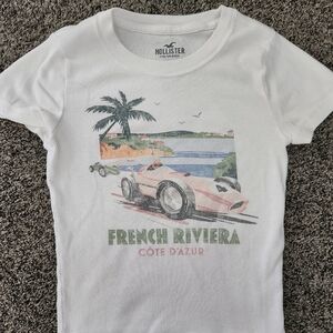 Hollister White French Riviera Cropped  Graphic Tee